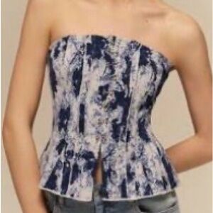 SHEIN Navy and White Strapless Blouse